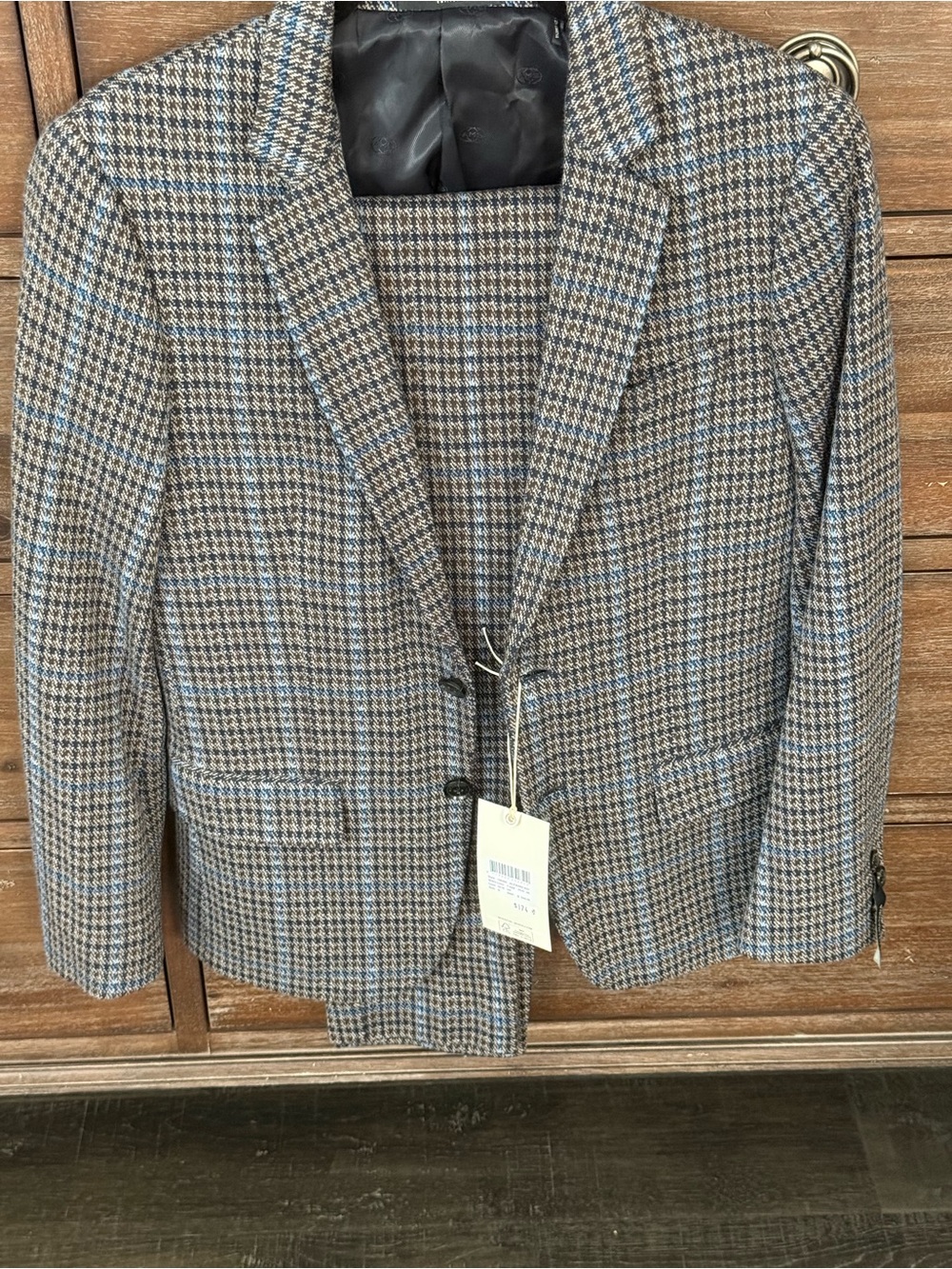 Scotch & Soda Brown and Blue Plaid Suit Tailored Blazer and Pants